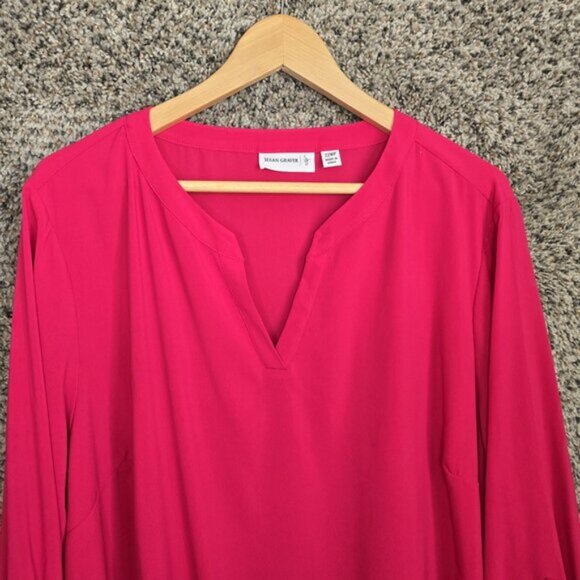 Susan Graver Top Womens Plus 22WP Pink Tunic Split Neck Semi Sheer Blouse Ladies - Picture 4 of 7